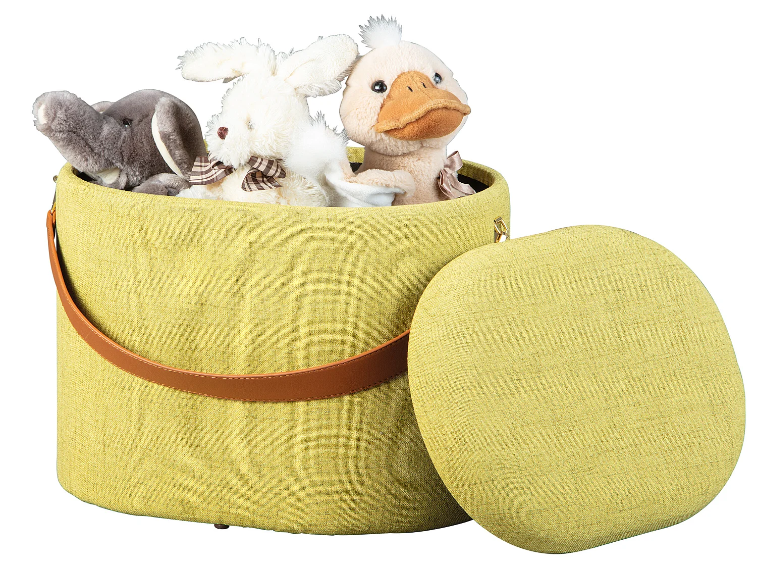 Dirax Repose-pieds/Tabouret avec compartiment de rangement jaune-vert et marron.