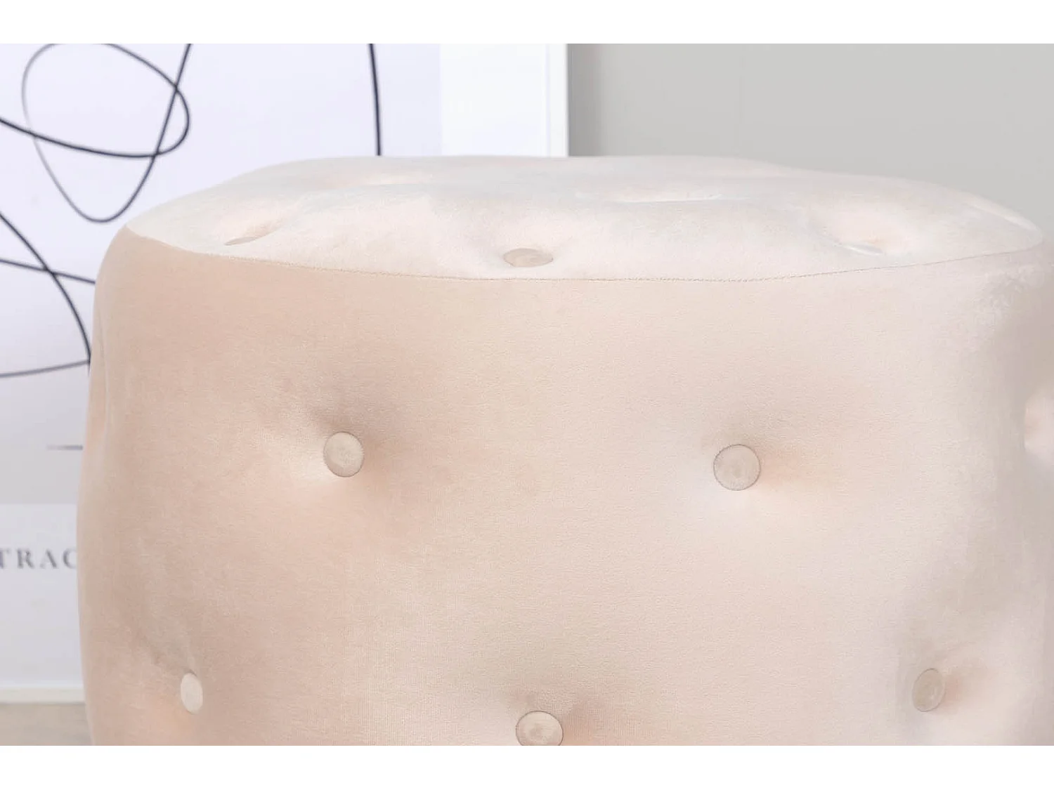 Benjamin poef, hocker Ø55cm velours wit.