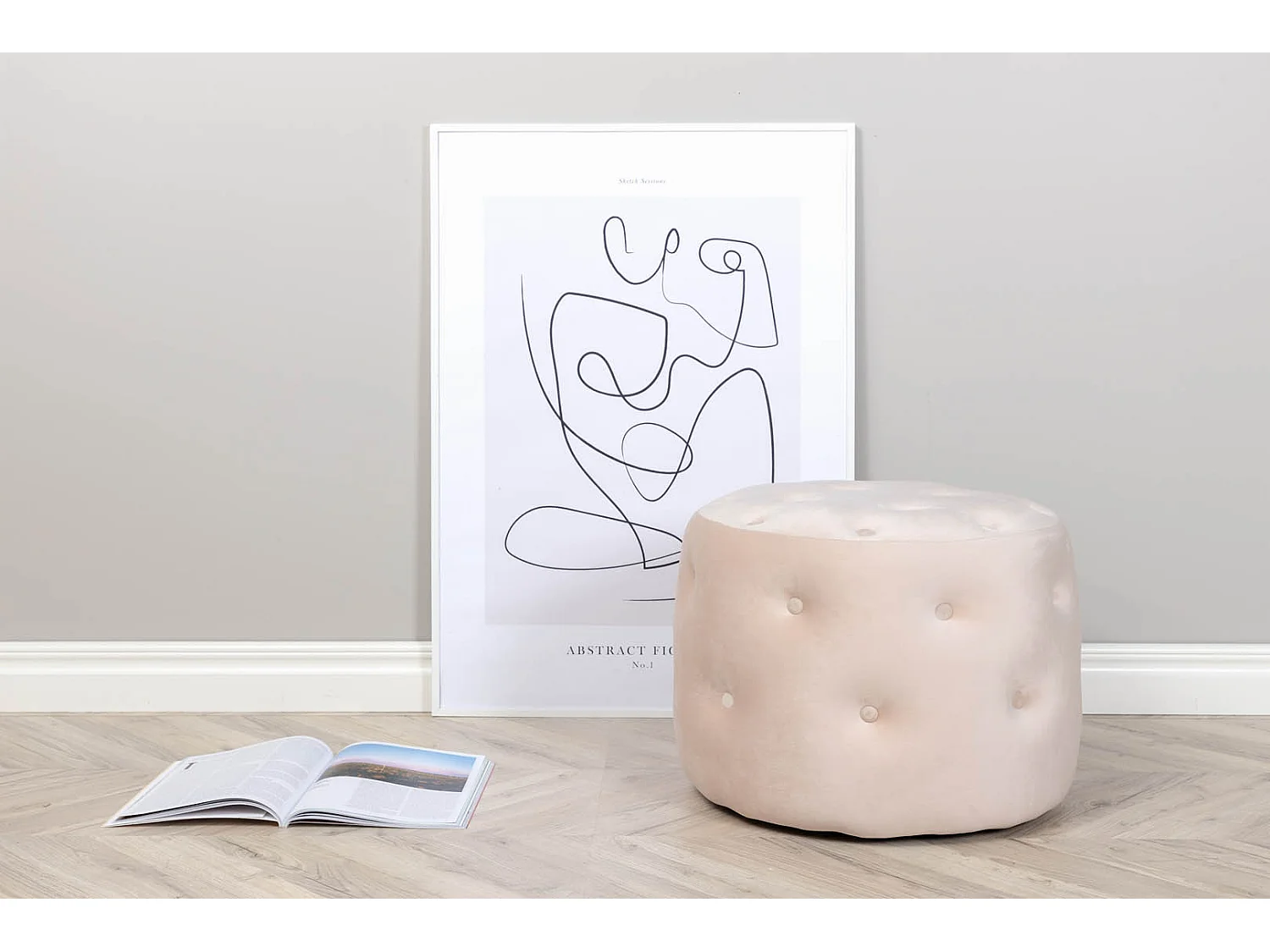 Benjamin poef, hocker Ø55cm velours wit.