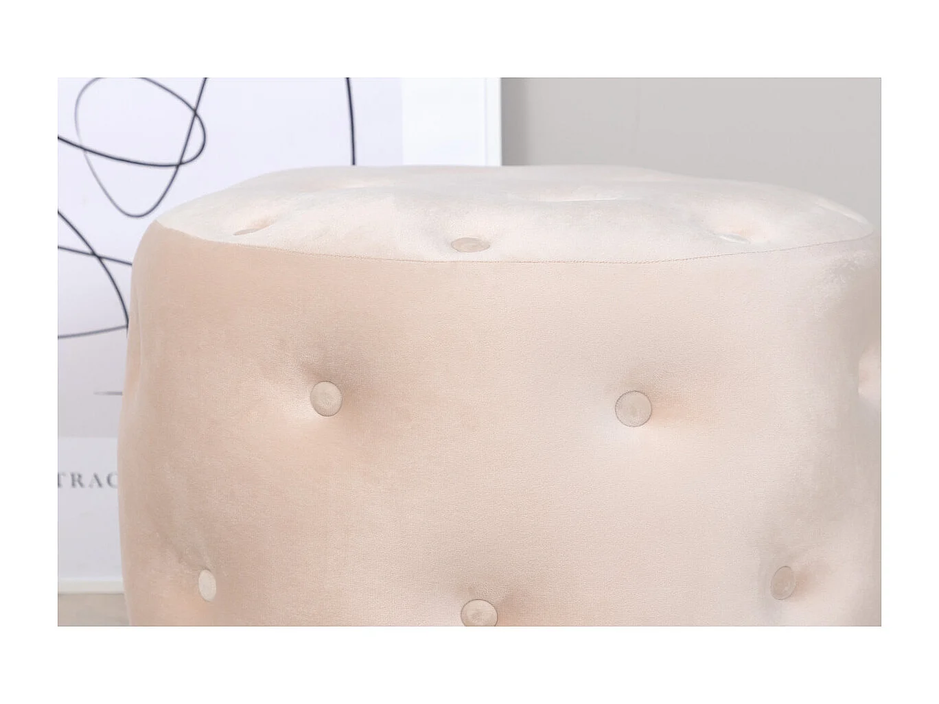 Pouf Capitonné en Velours "Benjamin" 55cm Beige