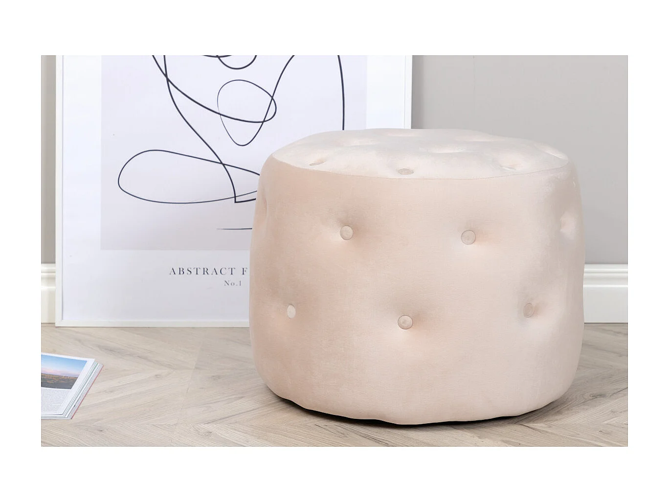 Pouf Capitonné en Velours "Benjamin" 55cm Beige