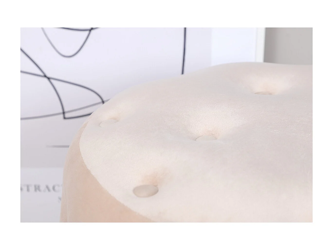 Pouf Capitonné en Velours "Benjamin" 55cm Beige