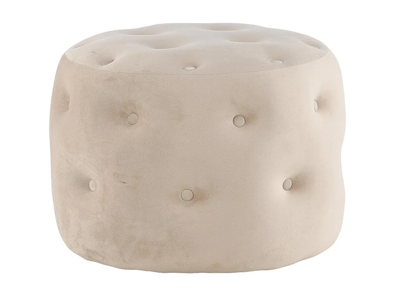 Pouf Capitonné en Velours "Benjamin" 55cm Beige