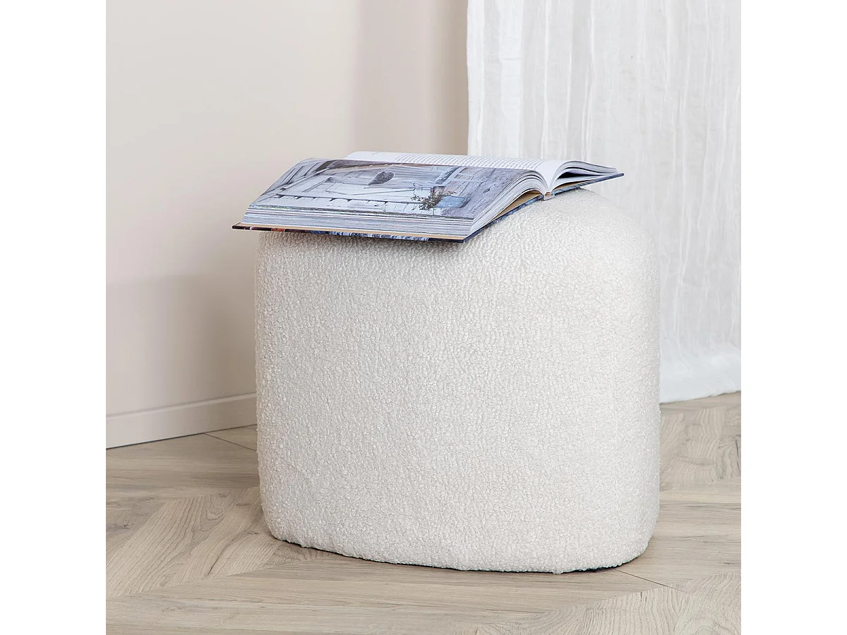 Pouf Tissu Bouclette "Peg" 46cm Blanc