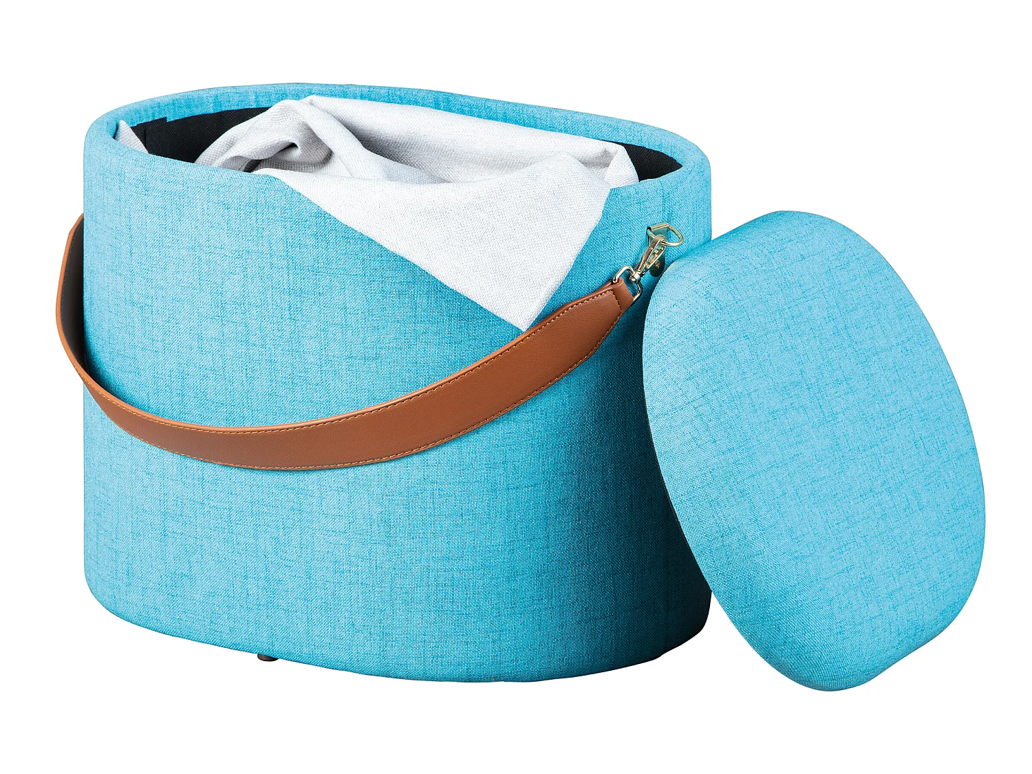 Dirax Fusshocker, Hocker mit Aufbewahrung blau und braun.