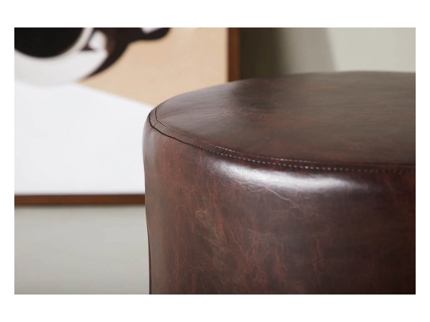 Eastport Pouf, Hocker Ø41cm PU Kunstleder braun.