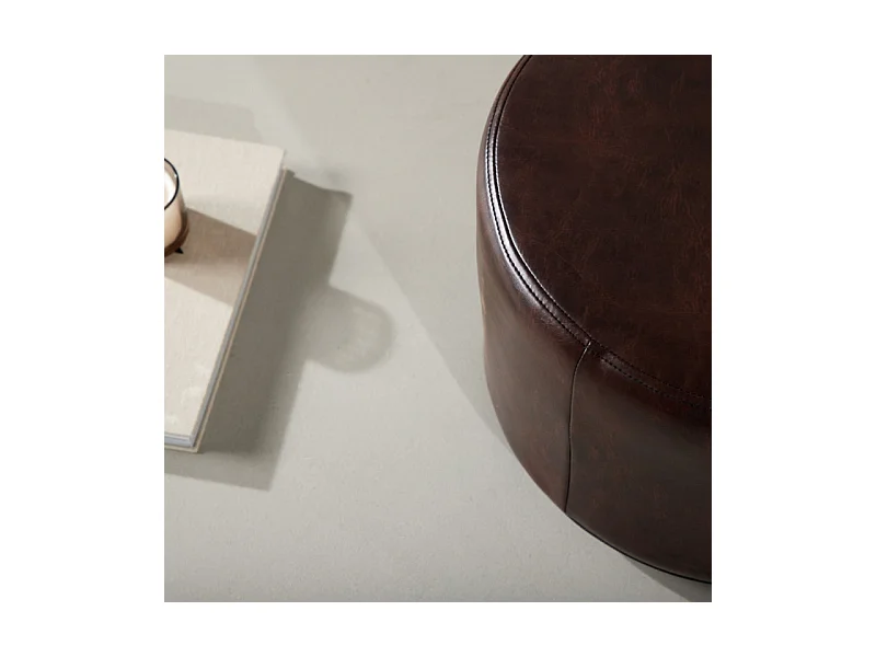 Eastport Pouf, Hocker Ø41cm PU Kunstleder braun.