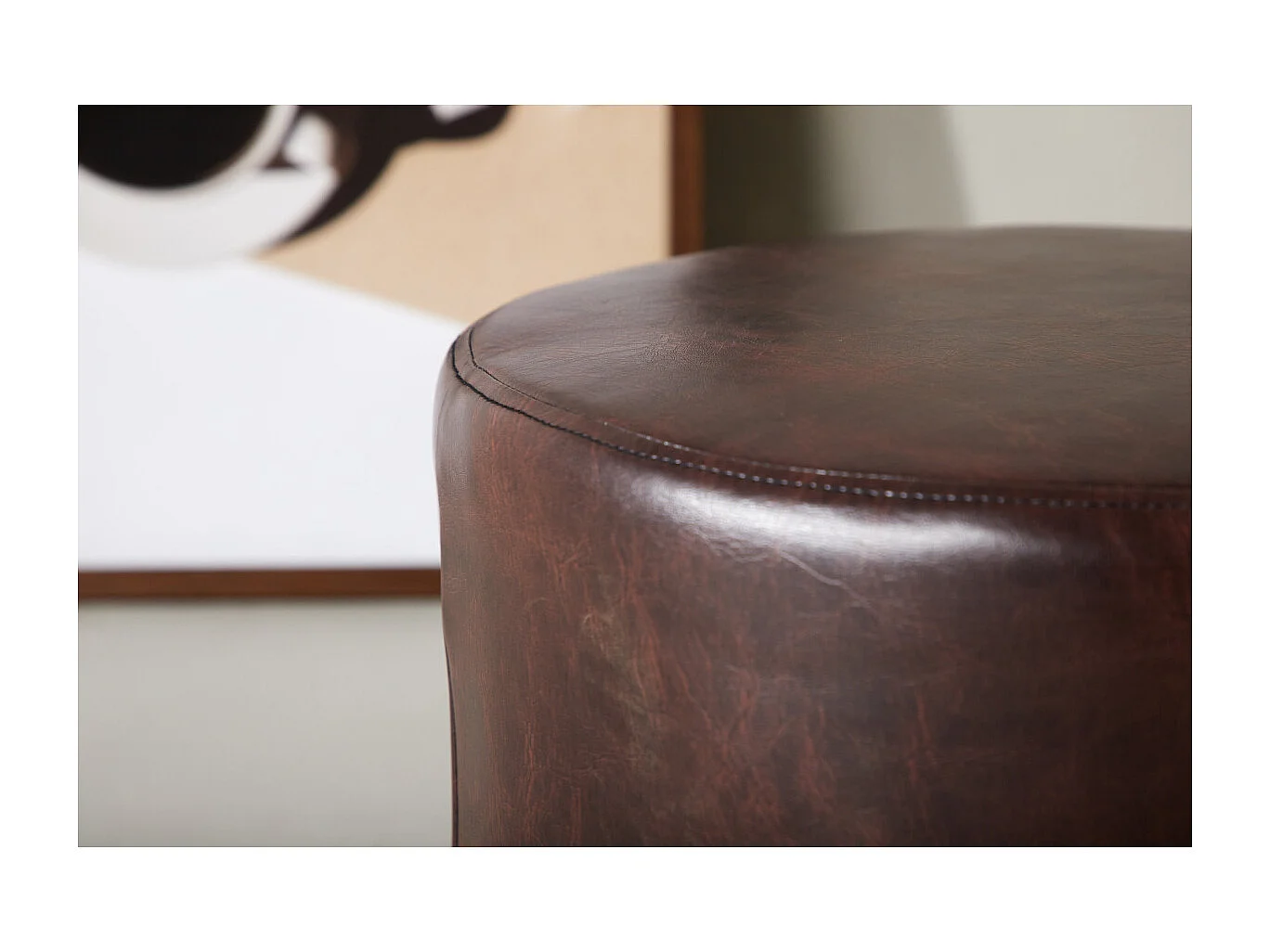 Pouf Eastport, poggiapiedi Ø41cm PU similpelle marrone.
