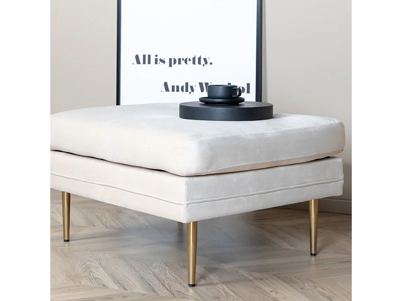 Boom pouf ,repose-pieds  velours laiton, blanc.