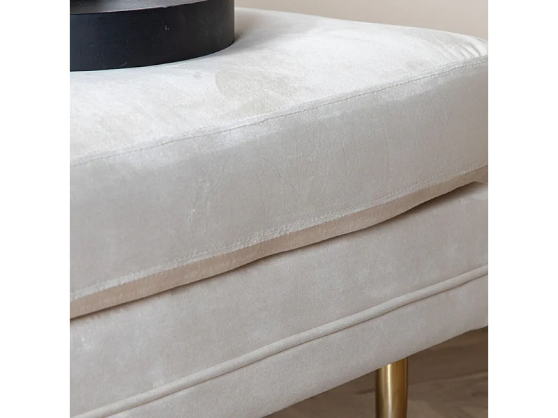 Boom pouf ,repose-pieds  velours laiton, blanc.