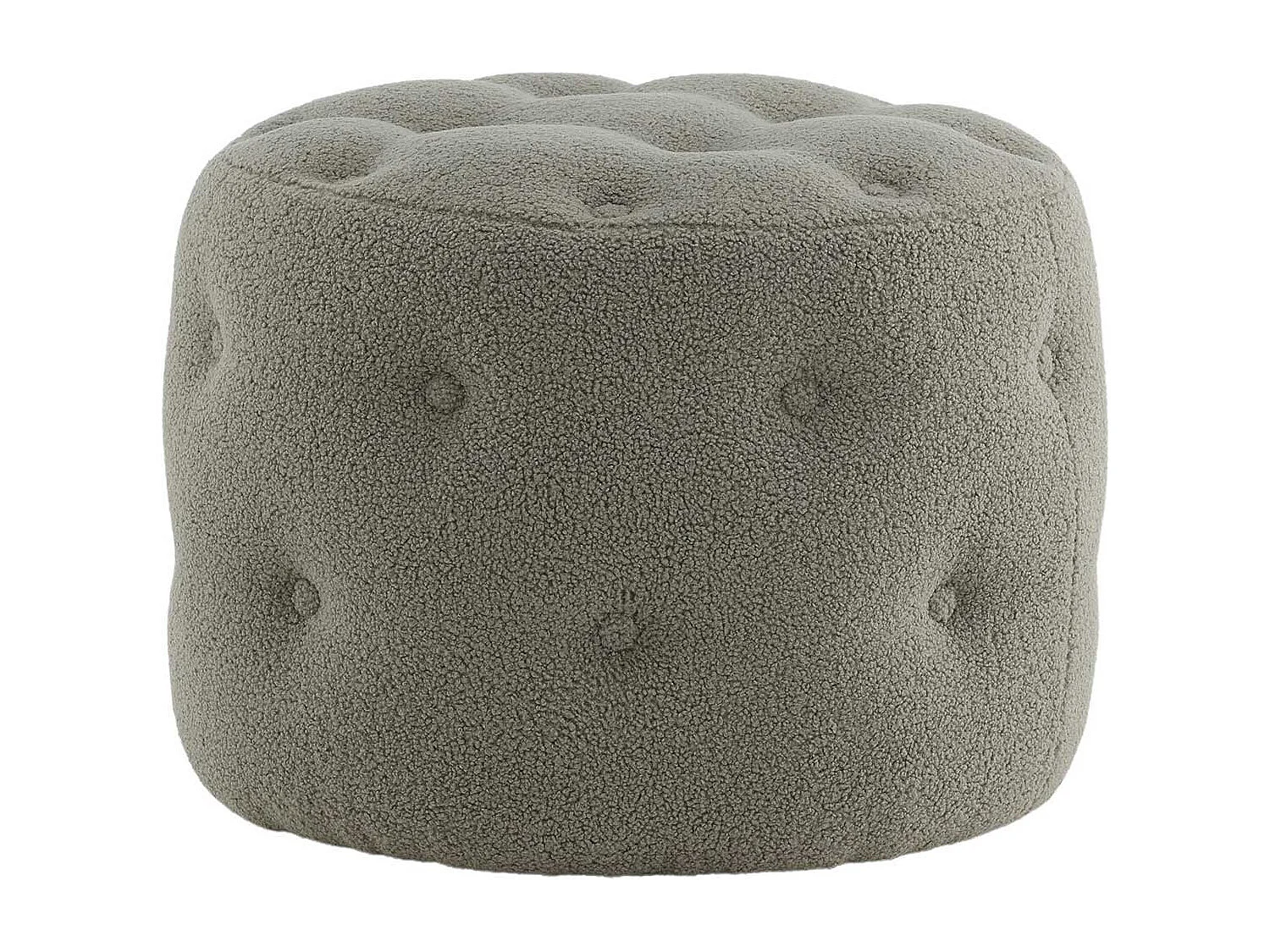 Pouf Capitonné Tissu Bouclette "Benjamin" 55cm Grège