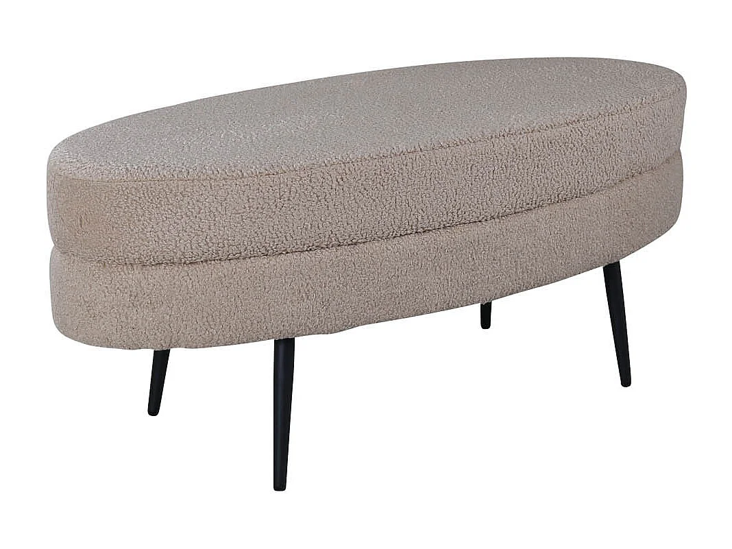 Otto Pouf, Hocker Teddystoff beige, schwarz.