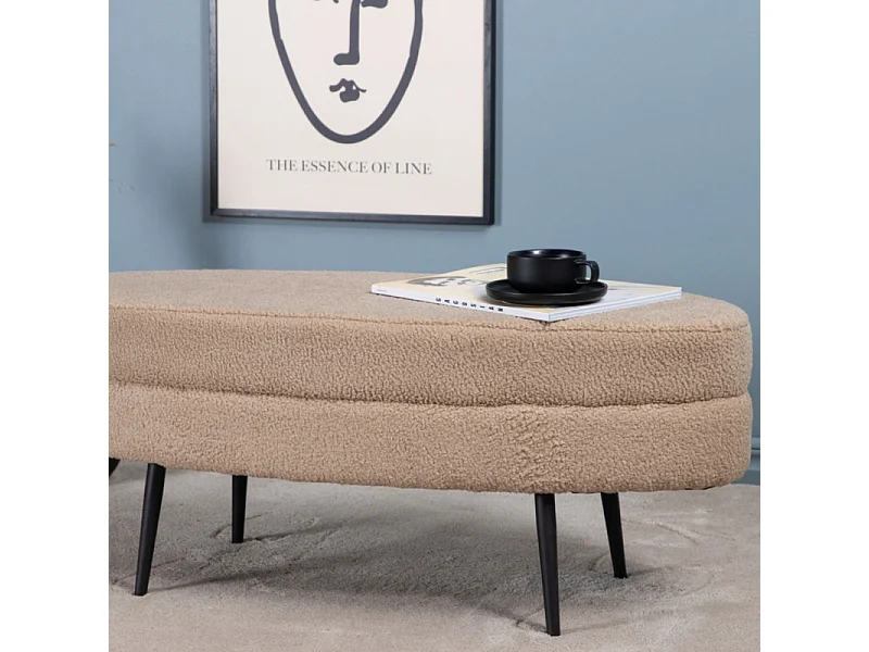Otto Pouf, Hocker Teddystoff beige, schwarz.