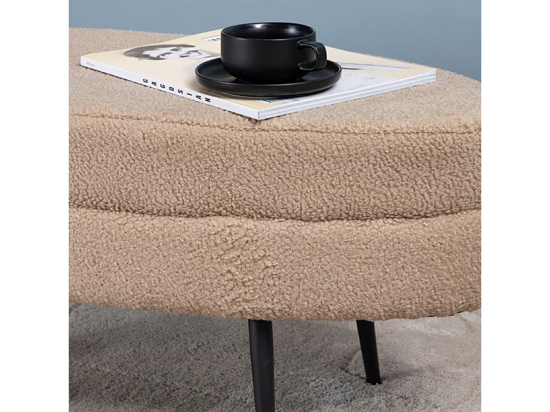 Otto Pouf, Hocker Teddystoff beige, schwarz.
