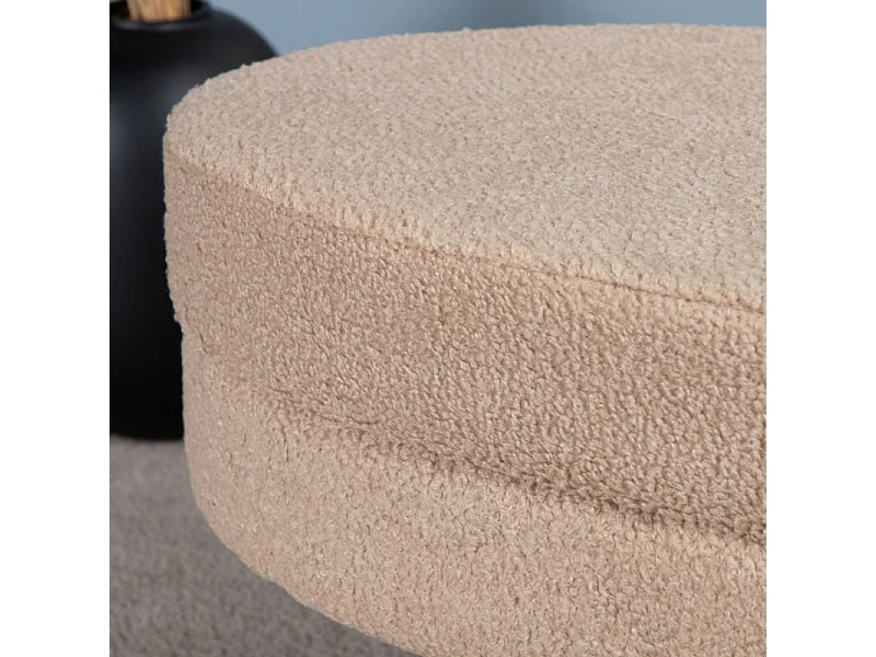 Otto Pouf, Hocker Teddystoff beige, schwarz.