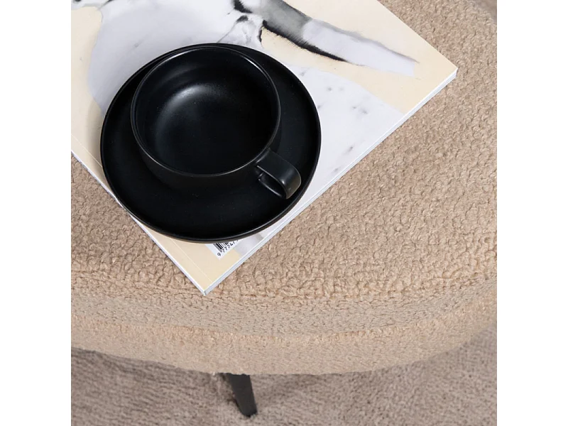 Otto Pouf, Hocker Teddystoff beige, schwarz.
