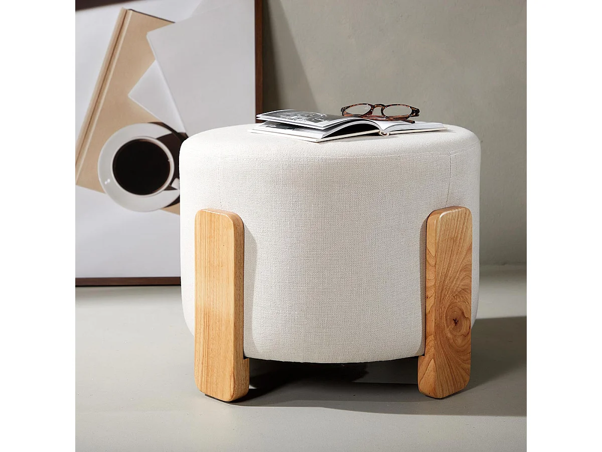 Pouf Design en Tissu "Coffey" 52cm Naturel