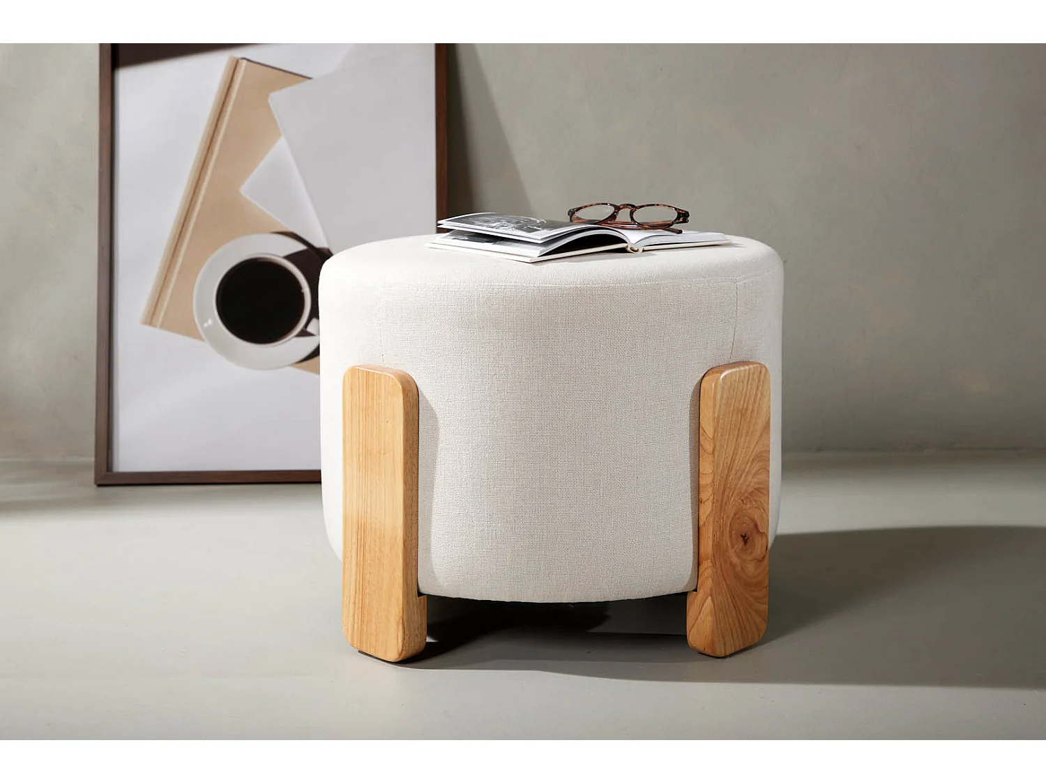 Pouf Coffey, poggiapiedi Ø52,5cm marrone.