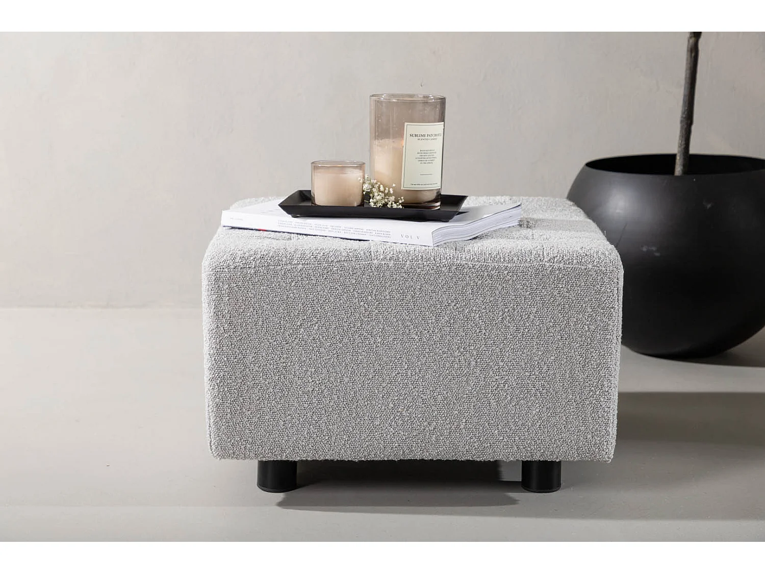 Bowie poef, hocker  zwart, lichtgrijs.