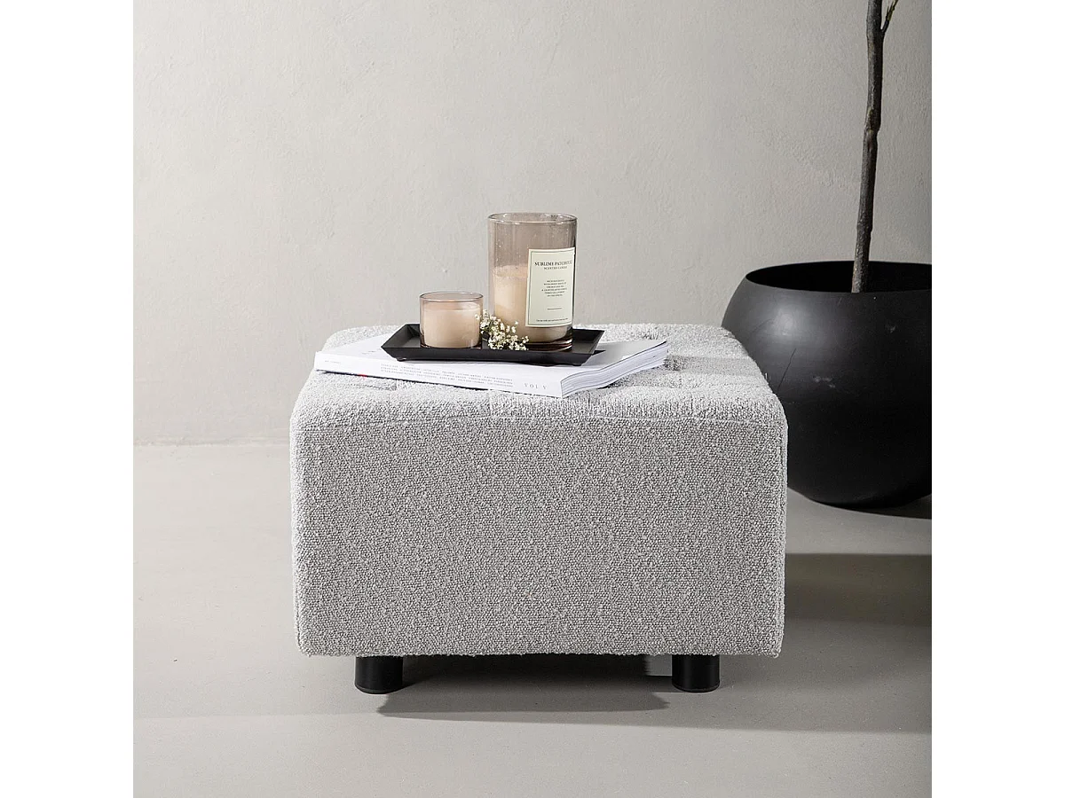 Pouf Tissu Bouclé "Bowie" 51cm Gris Clair