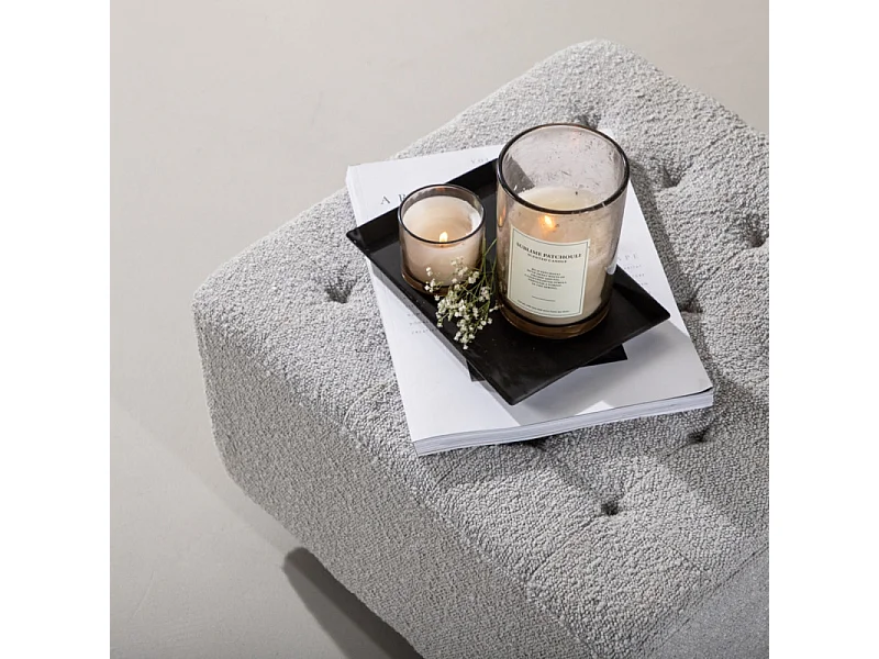 Pouf Tissu Bouclé "Bowie" 51cm Gris Clair