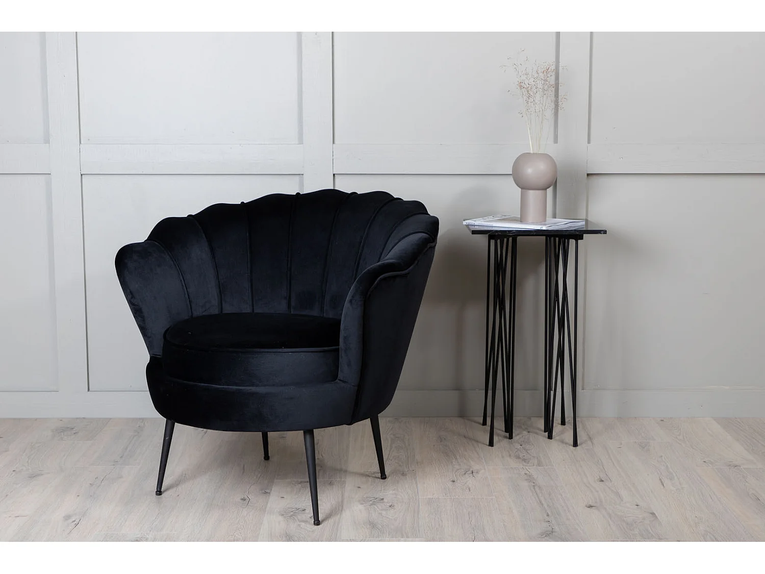 Calais fauteuil velours zwart.