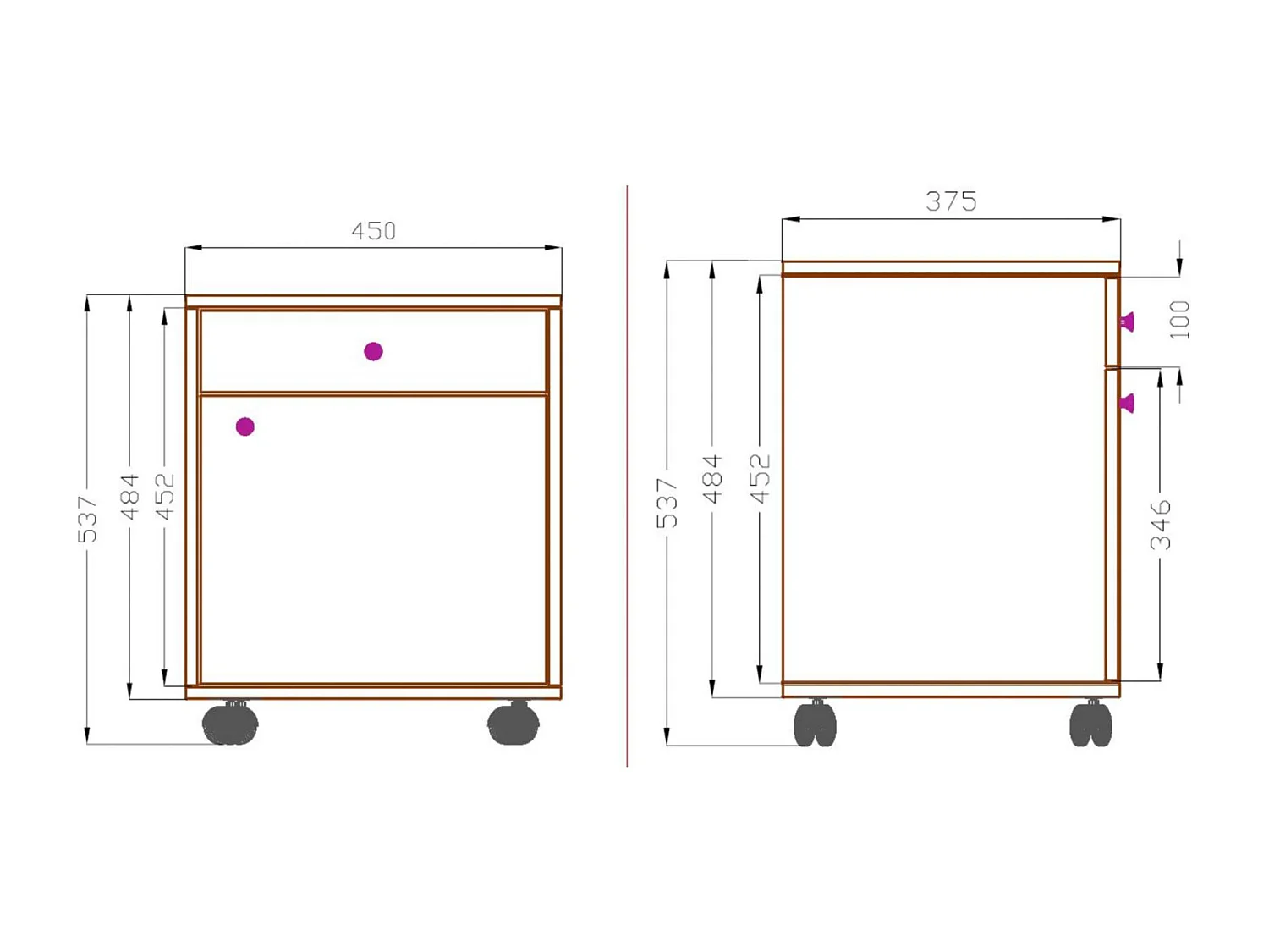 VCM Roll Container | Recipiente lateral com gaveta | Dimensões aprox. A. 54 x L. 45 x P. 38 cm | Recipiente para escritório - Masola (Branco)
