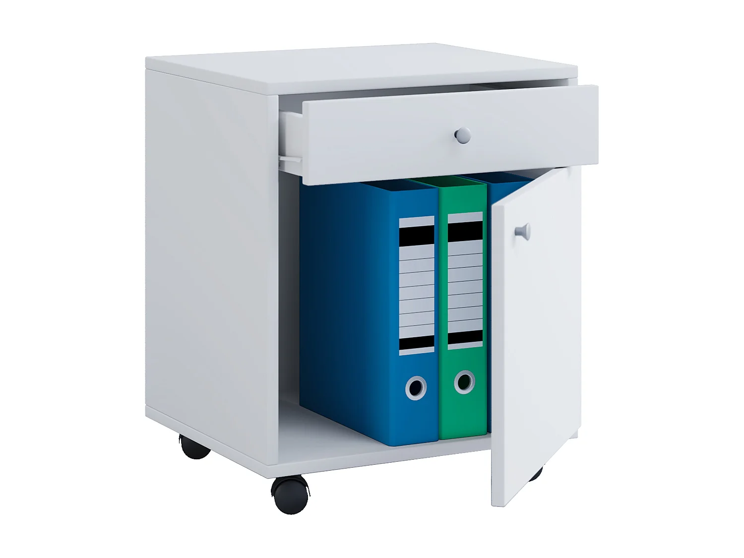 Masola Commode de bureau sur roulettes 1 tiroir et 1 porte, blanc.