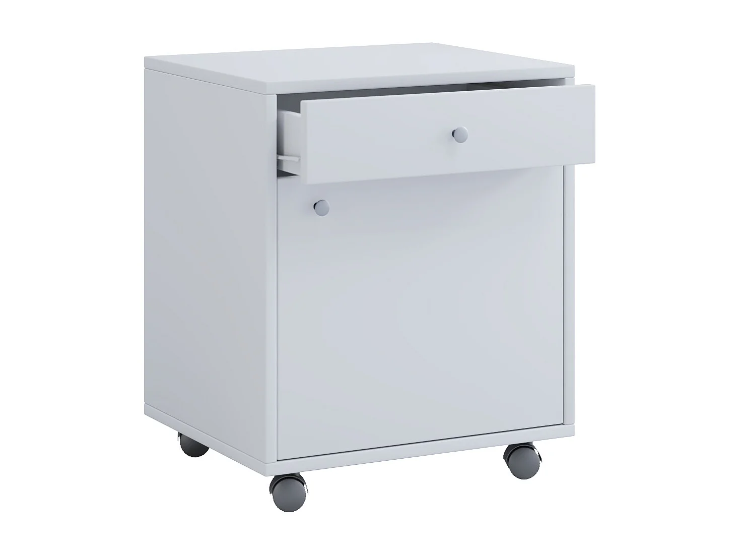 Masola Commode de bureau sur roulettes 1 tiroir et 1 porte, blanc.