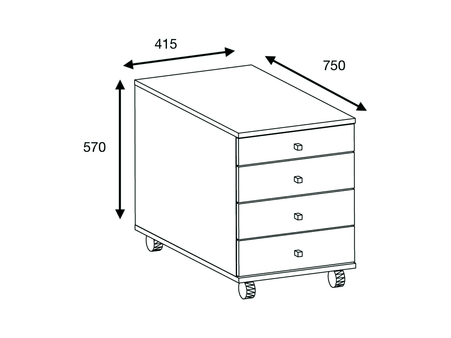 Rollcontainer Bürocontainer Schublade Lona 75 cm