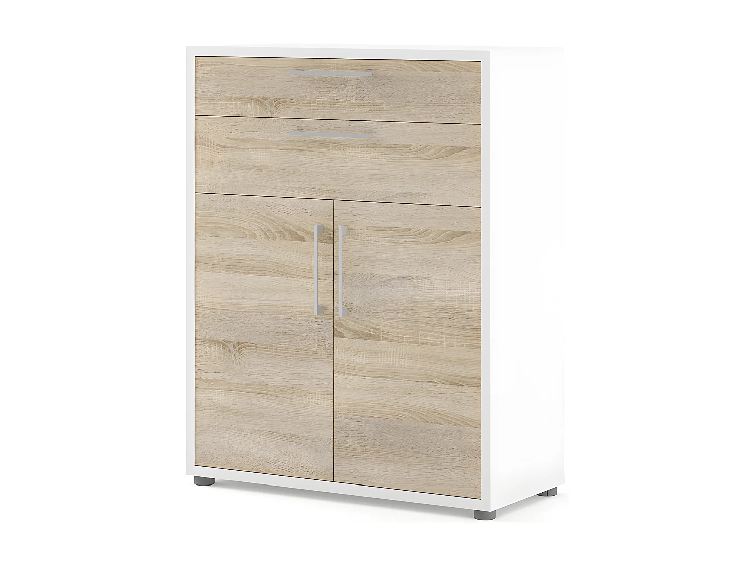 Prisme Archiefkast met 2 laden en 2 deuren, wit, eiken decor