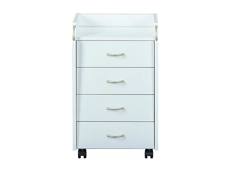 Prosar Commode à roulettes, 4 tiroirs, blanc.
