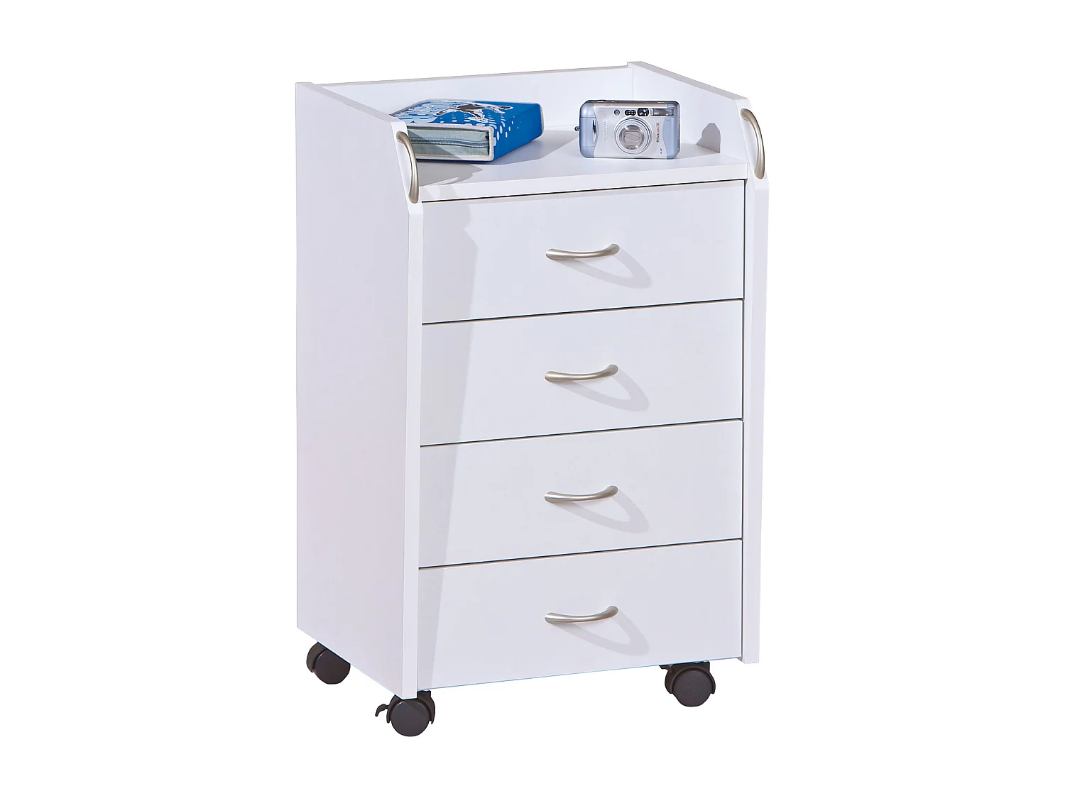 Prosar Commode à roulettes, 4 tiroirs, blanc.