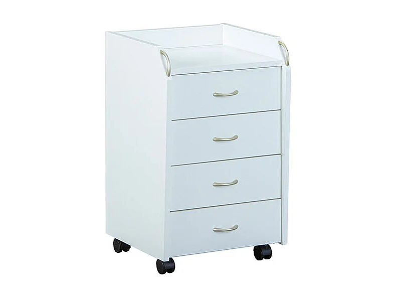 Prosar Commode à roulettes, 4 tiroirs, blanc.