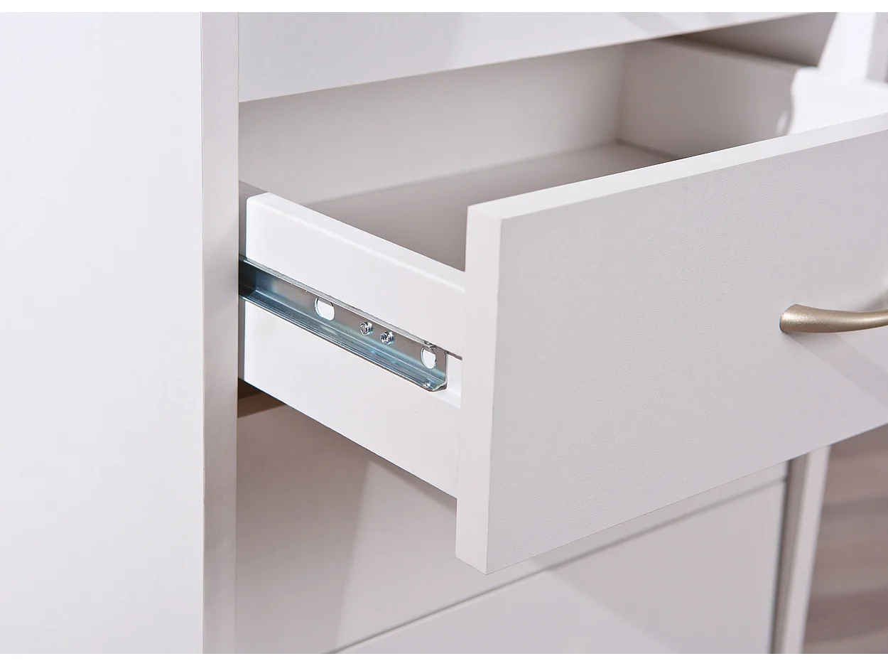 Prosar Commode à roulettes, 4 tiroirs, blanc.