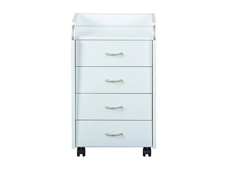 Prosar Commode à roulettes, 4 tiroirs, blanc.