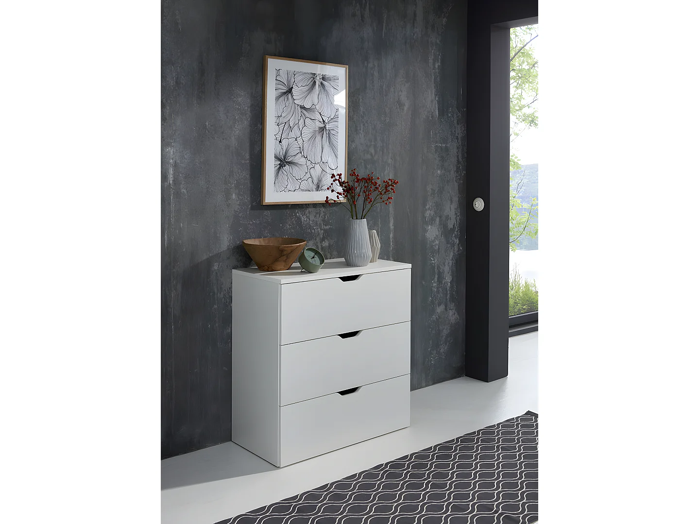 Basix Kommode 3 Schubladen weiß.