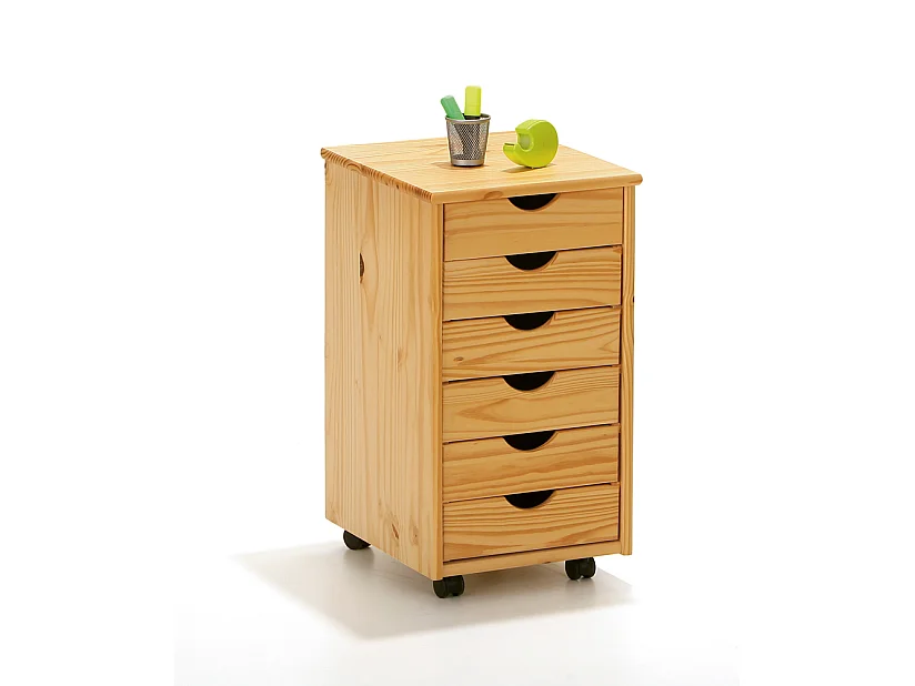 Nilar Commode à roulettes, 6 tiroirs, teinte naturelle.