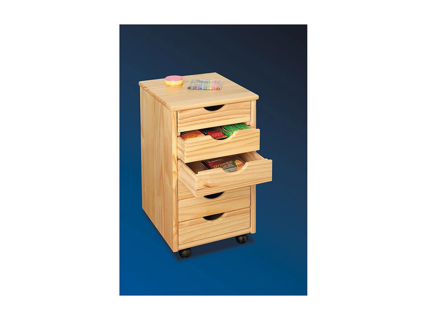 Nilar Commode à roulettes, 6 tiroirs, teinte naturelle.