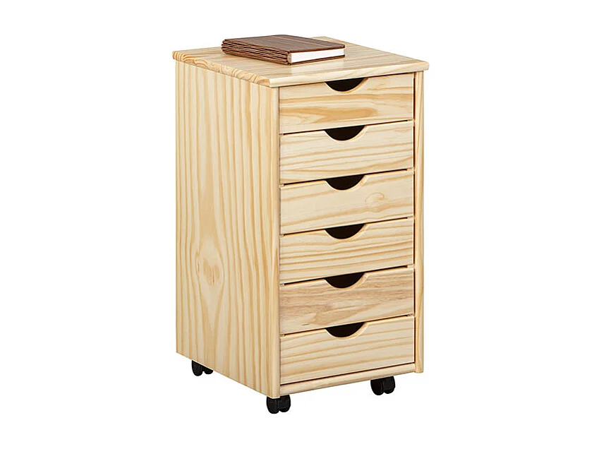 Nilar Commode à roulettes, 6 tiroirs, teinte naturelle.