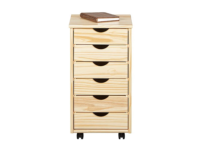 Nilar Commode à roulettes, 6 tiroirs, teinte naturelle.