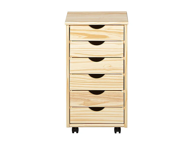 Nilar Commode à roulettes, 6 tiroirs, teinte naturelle.