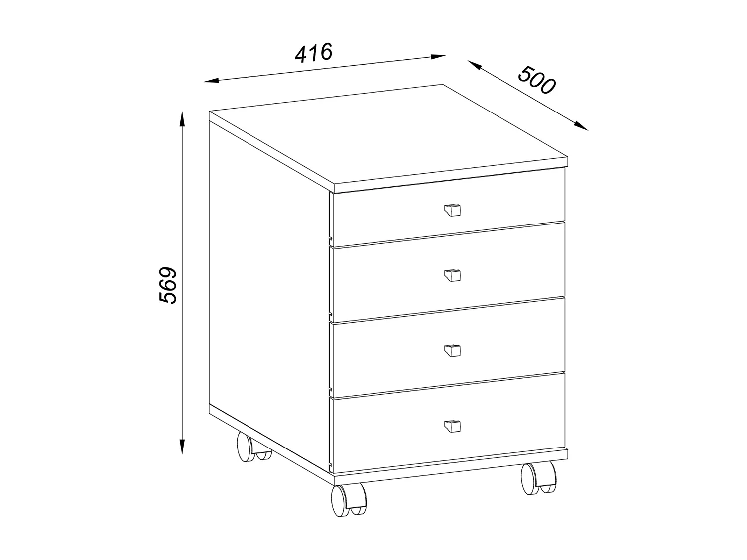 Lona Bureau Commode de bureau sur roulettes avec 4 tiroirs, imitation chêne Sonoma.