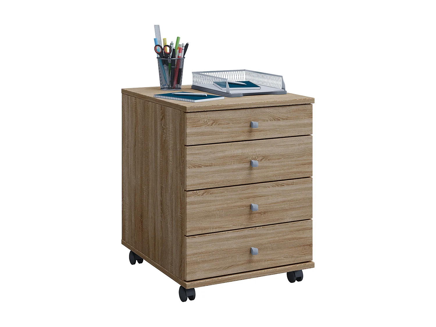 Lona Bureau Commode de bureau sur roulettes avec 4 tiroirs, imitation chêne Sonoma.