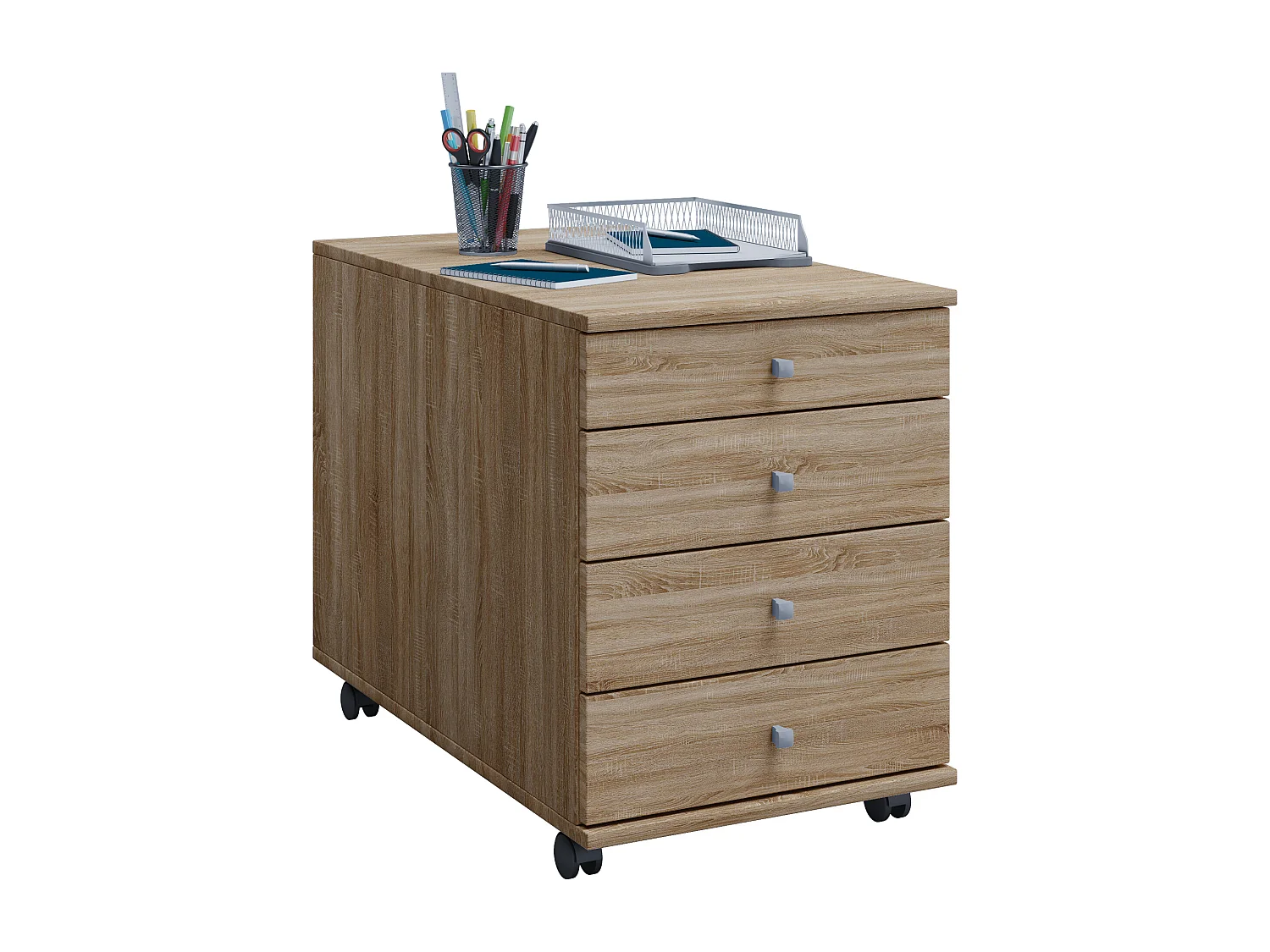 VCM Roll Container | Recipiente lateral com gavetas | Dimensões aprox. A. 57 x L. 42 x P. 75 cm | Recipiente de escritório – Lona (carvalho Sonoma)