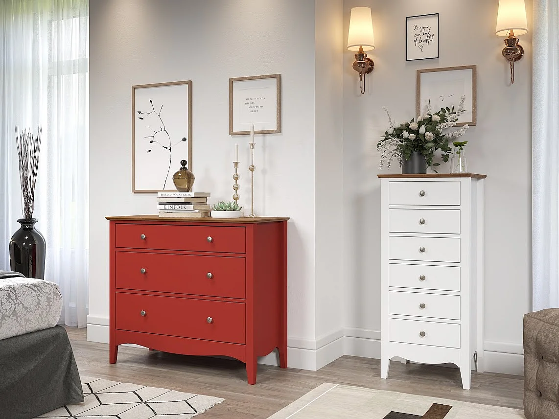 Lissabon Kommode 2, 1 Schublade rot,braun.