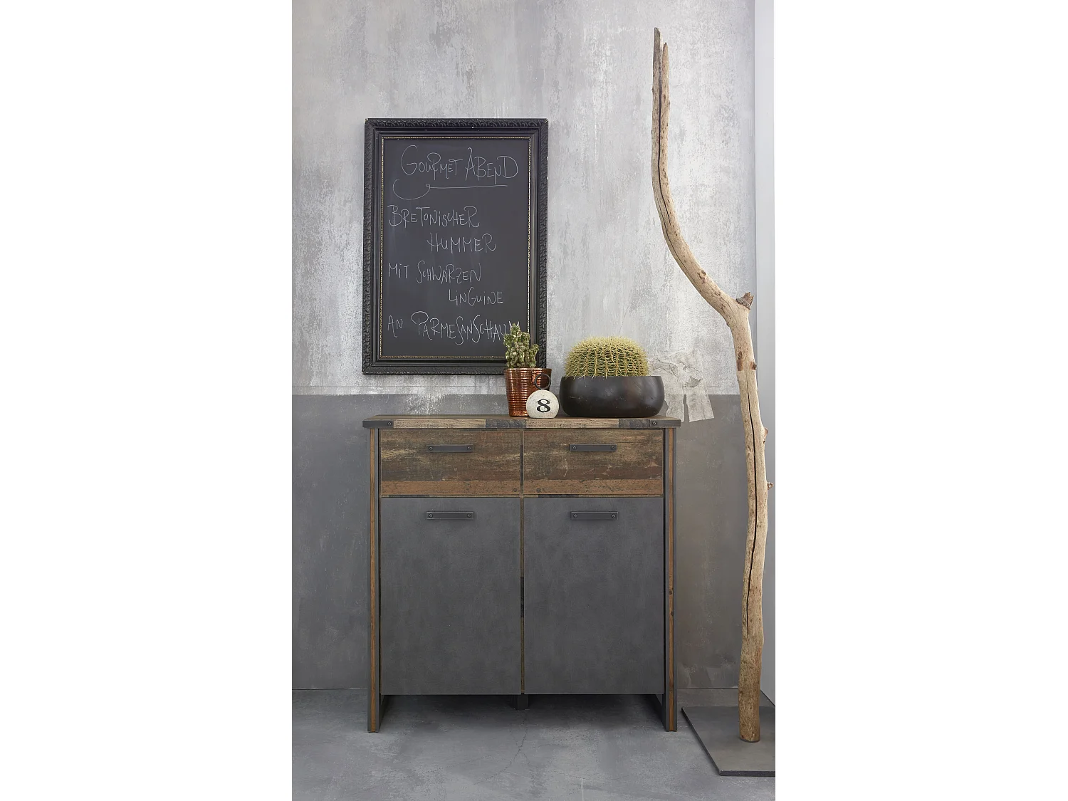 Prip Kommode 2 Türen und 2 Schubladen, Old Wood Dekor, Matera Dekor.