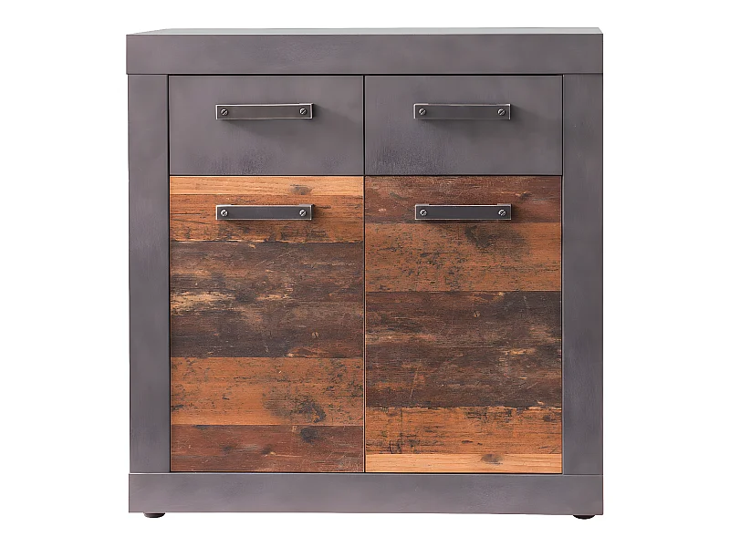 Indy Commode 2 portes, 2 tiroirs, finition chêne gris, style vieux bois.