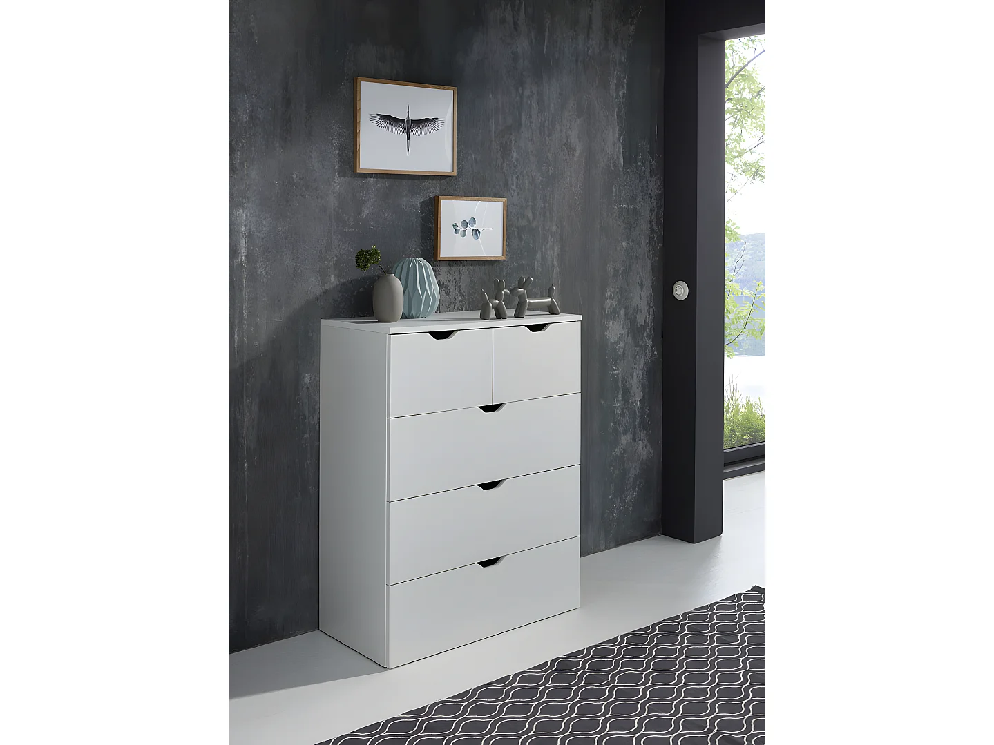 Basix Commode à 5 tiroirs, blanc.