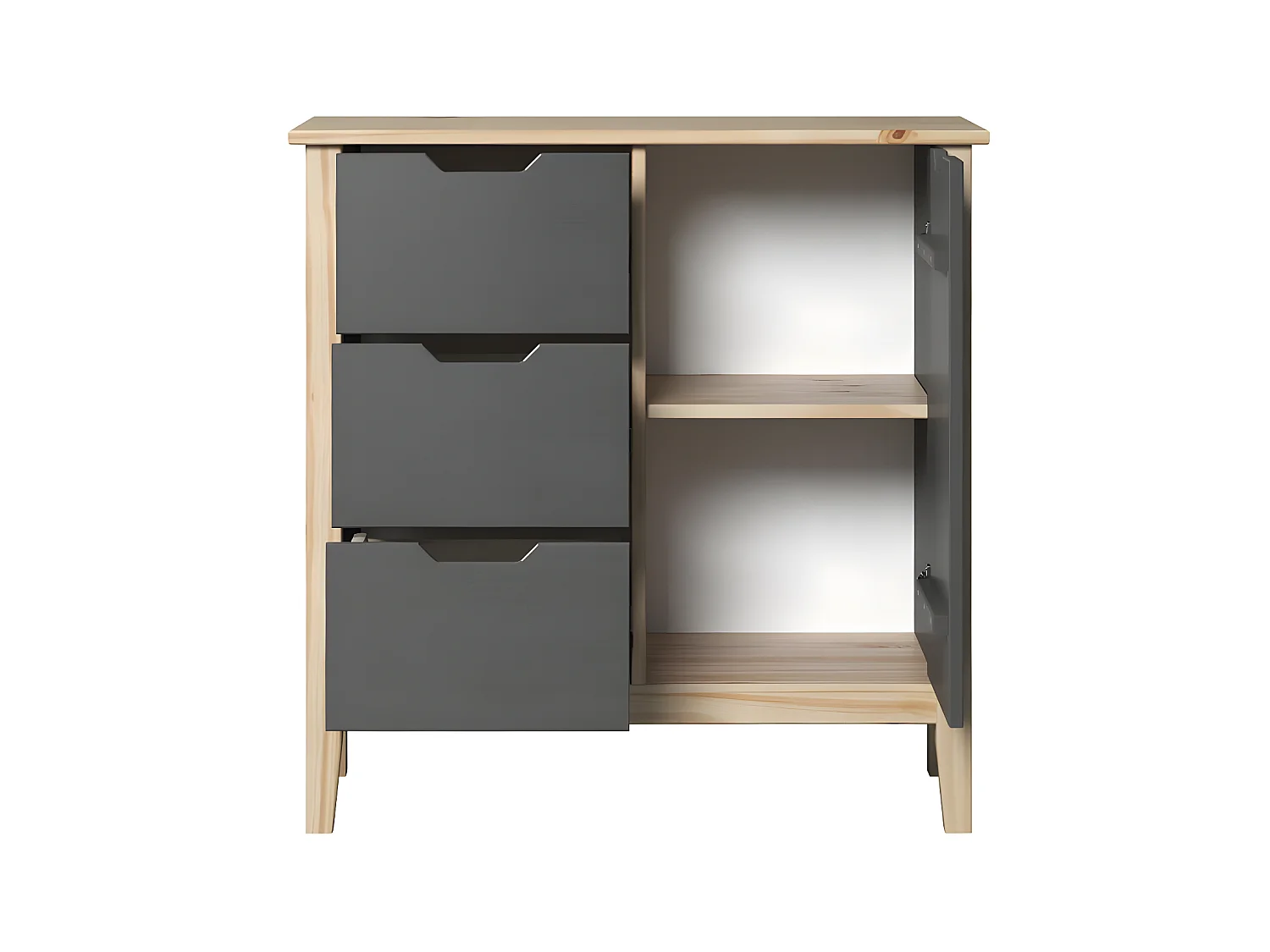 Latera commode 3 tiroirs, 1 porte gris.